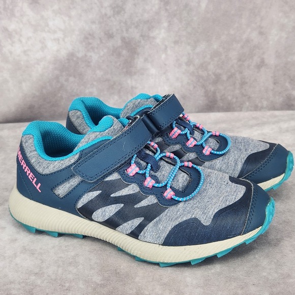Merrell Nova 2 Blue Gray Sneakers  Girls Size 1.5 Tennis Shoes Hiking No Lace - Picture 1 of 7